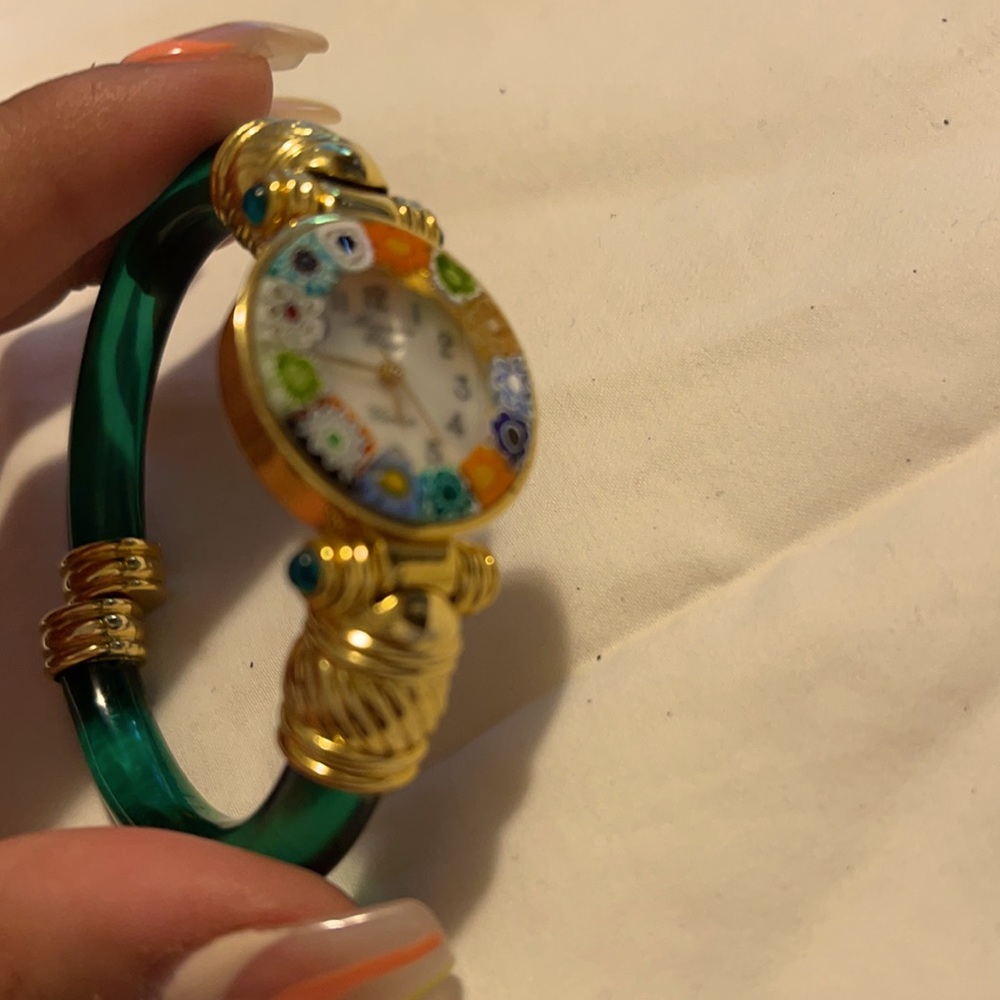 emerald green Watch with vintage floral design
